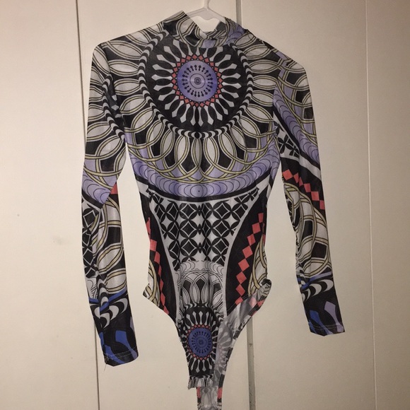 Body Suit Long Sleeve Print Multi Color Shirt - Picture 5 of 6
